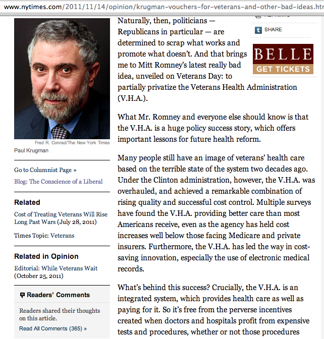 Krugman on VA Care in 2011